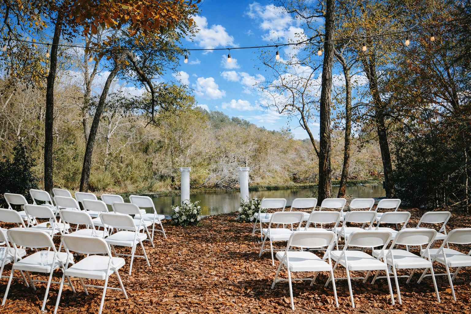 Riverside wedding venue at golden hour
