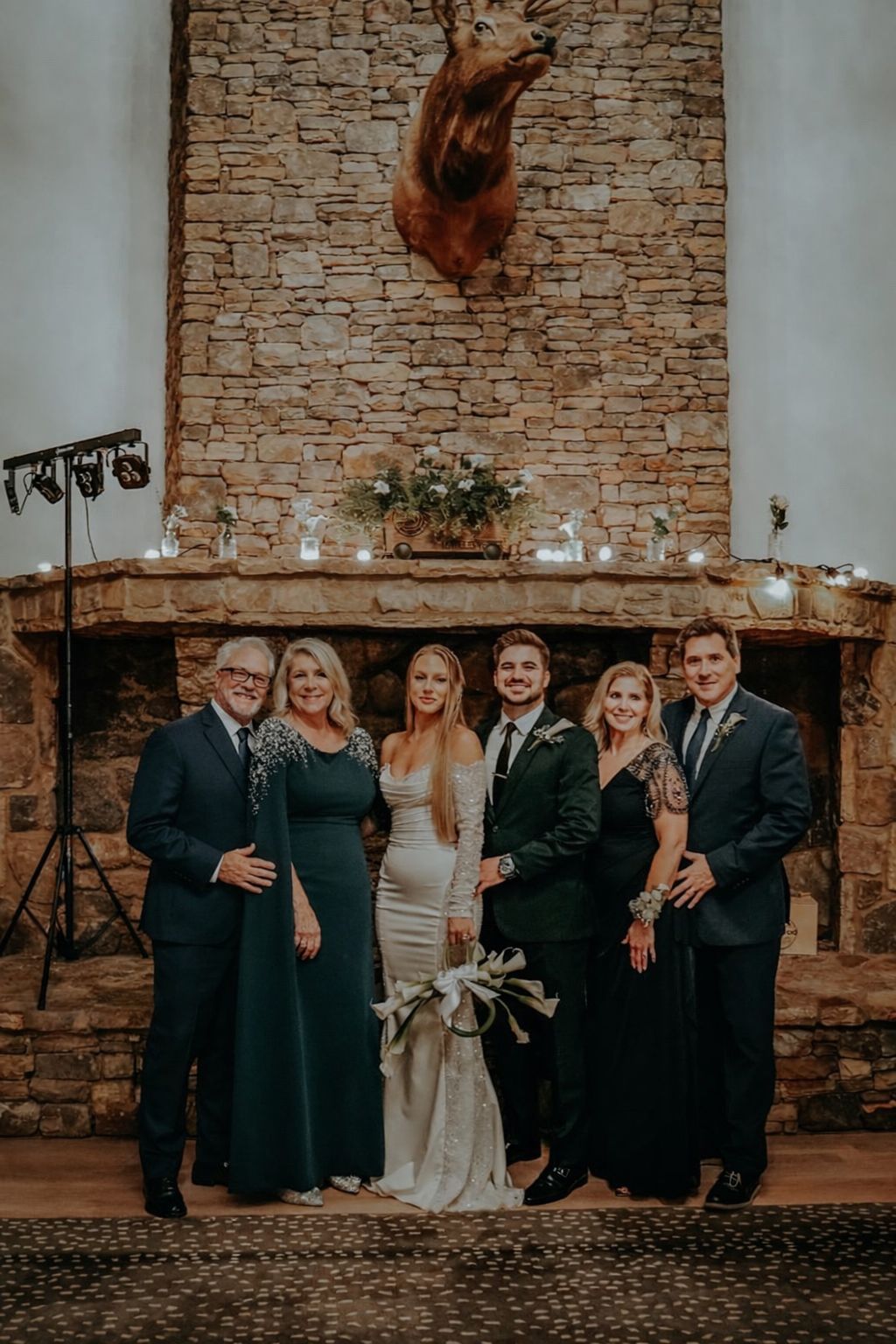 Family portrait at the fireplace