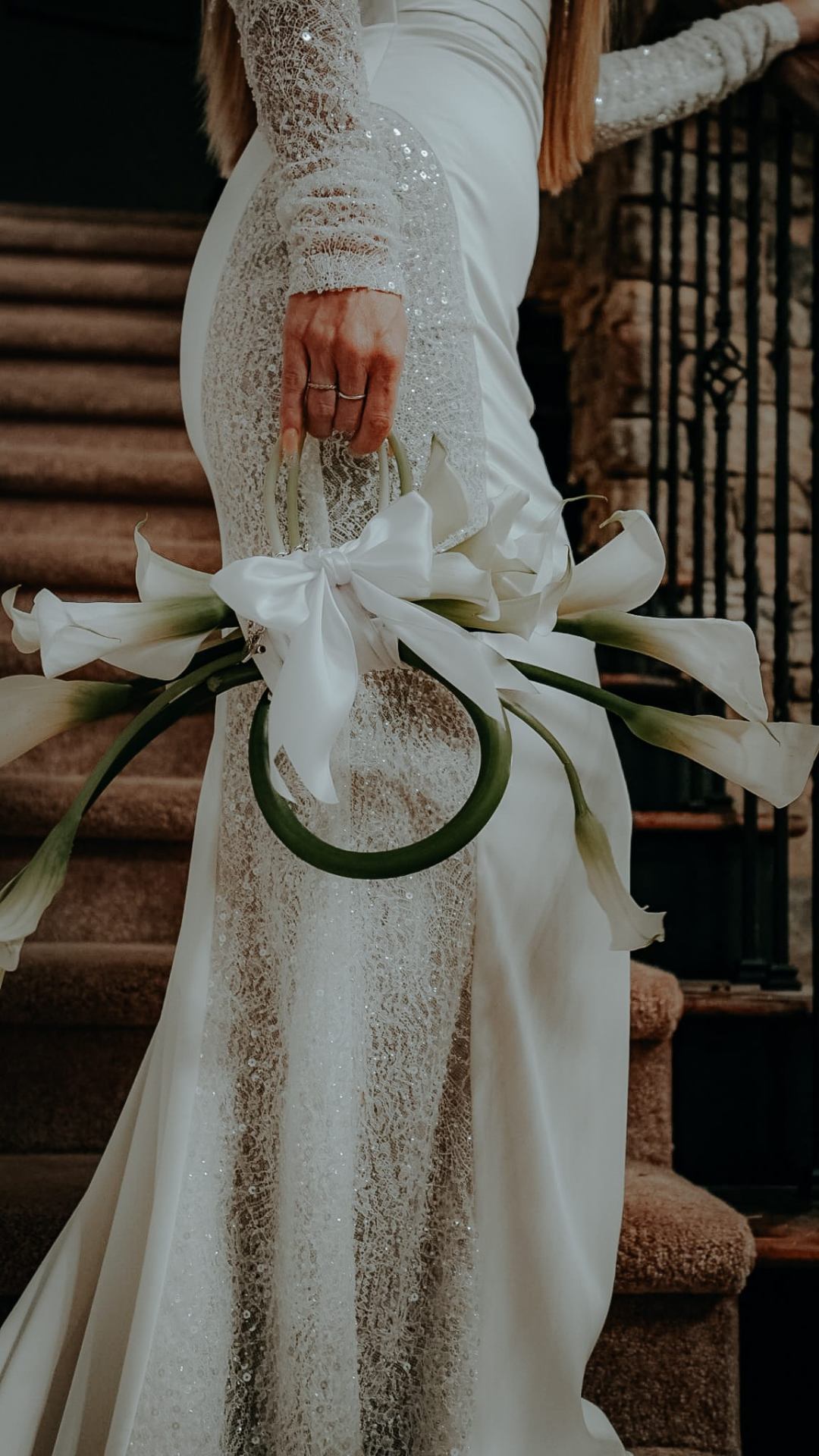 Bridal bouquet on the staircase